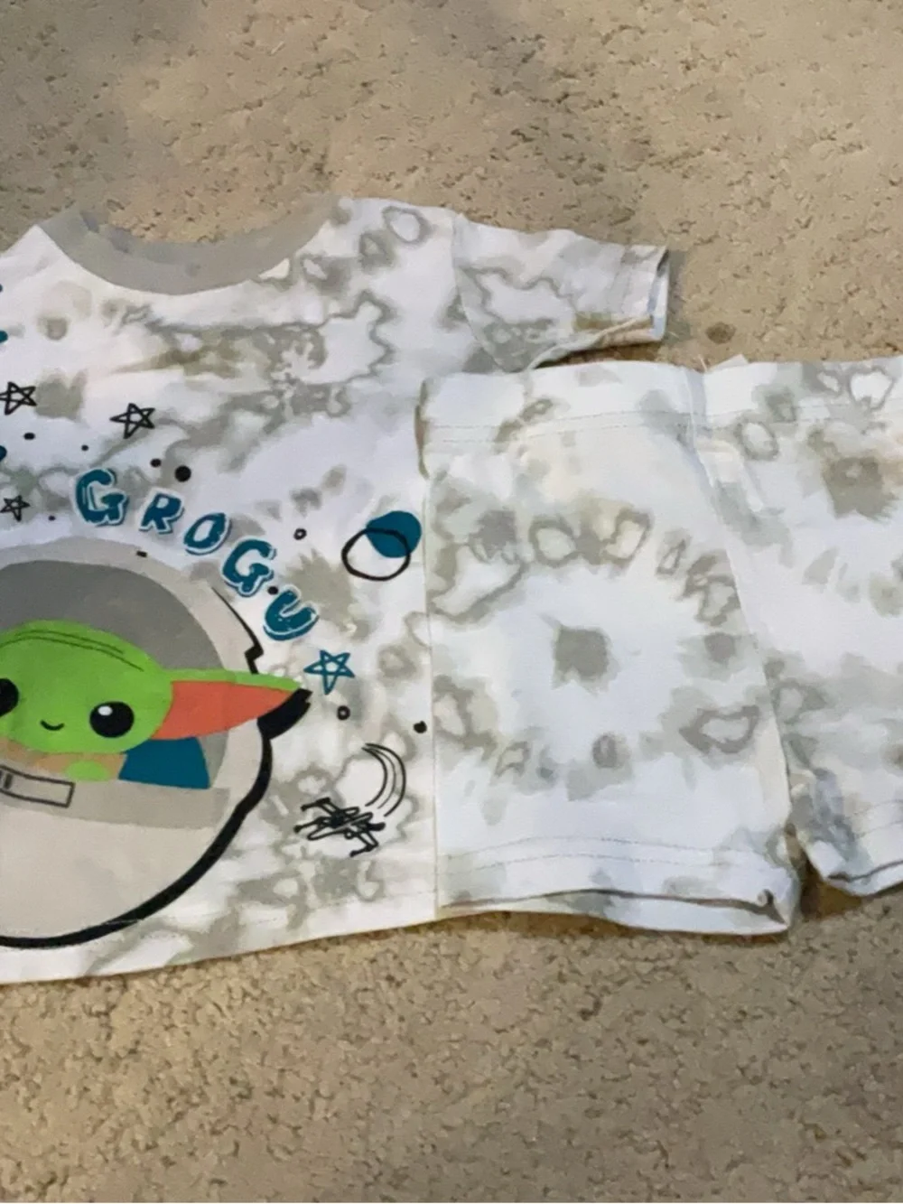 Star Wars The Child (Grogu) White and Gray Tie-Dye Pajama Set & Teal pajama set.